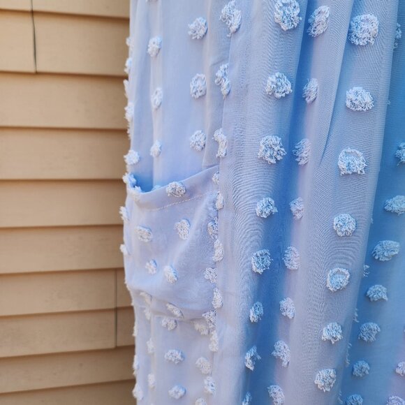 Miholl Blue Loose Flowy Short Dress Textured Dots V-Neck Pockets Short Sleeves - Picture 8 of 15
